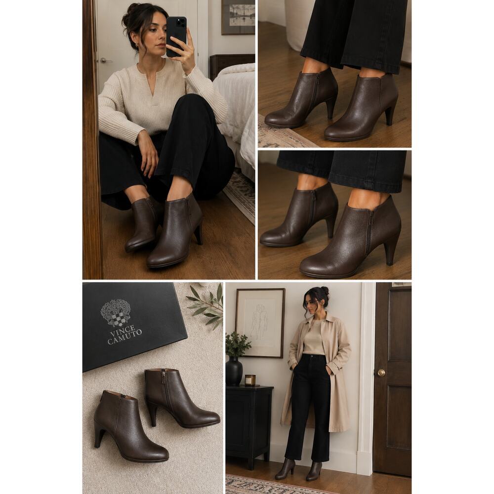 Vince Camuto Elvin Brown Leather Zip Ankle Booties Womens 9.5 New Box